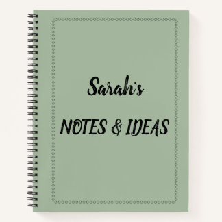 Cahier à spirale personnalisé vert sauge moderne