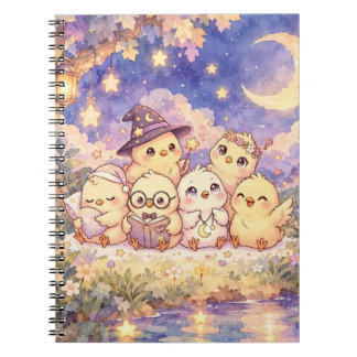 Cahier à spirale Poussins mignons dans un jardin a