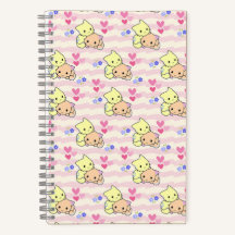 Cahier à spirale rose motifs de chatons Kawaii mig