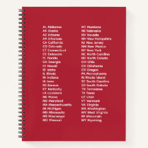 Cahier à spirale rouge - Abréviations des 50 États