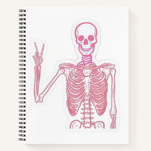 Cahier à spirale signe de paix squelette rose esth (Devant)