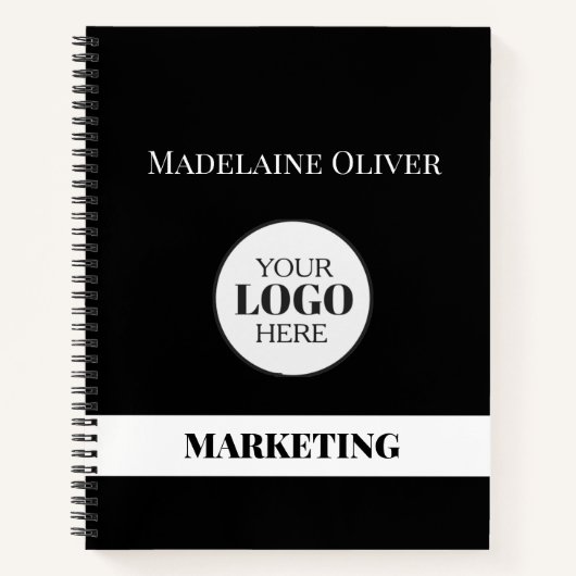 Cahier à spirale simple logo noir et blanc employé (Devant)