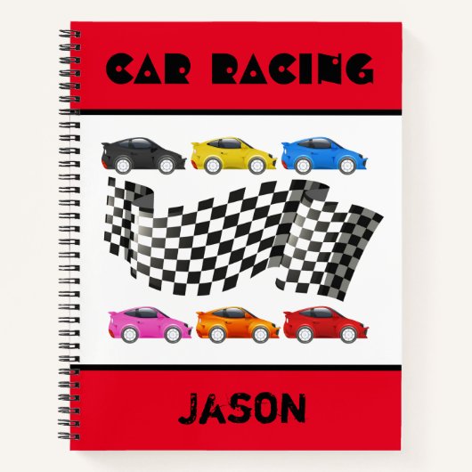 Cahier à spirale Thème de course de voiture rouge (Devant)