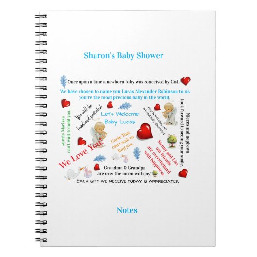 Cahier à spirales pour notes de Baby Shower (Devant)