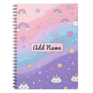 Cahier arc-en-ciel licorne pastel mignon – Nom per