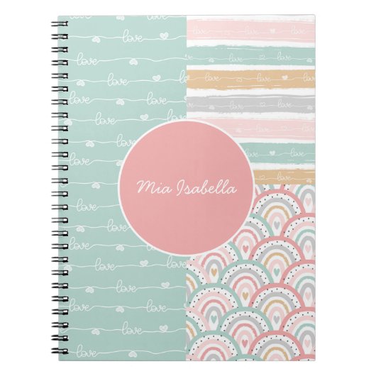 Cahier Arc-en-ciel Pastel Cœurs Mignons Patchwork (Devant)
