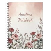 Cahier au style de fleurs sauvages rose-rougissant (Devant)