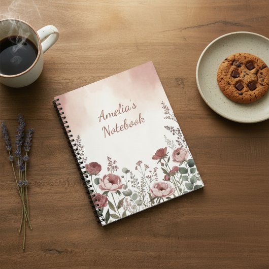Cahier au style de fleurs sauvages rose-rougissant