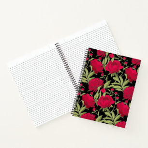 Cahier avec couverture à motif floral noir et roug