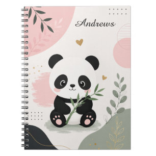 Cahier Bamboo Carnet Panda Mignon Nom Rose Sauge