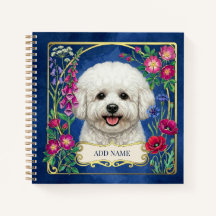 Cahier bleu personnalisé Bichon Frise