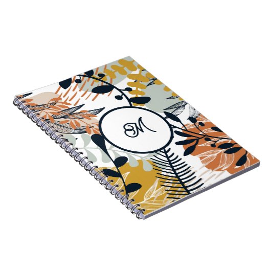 Cahier Boho Navy Brun Feuilles Dorées (Côté Droit)
