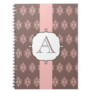 Cahier cadeau à motif dentelle rose gris Monogramm