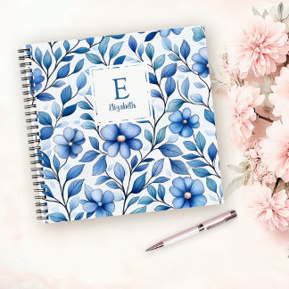 Cahier carré floral bleu personnalisé