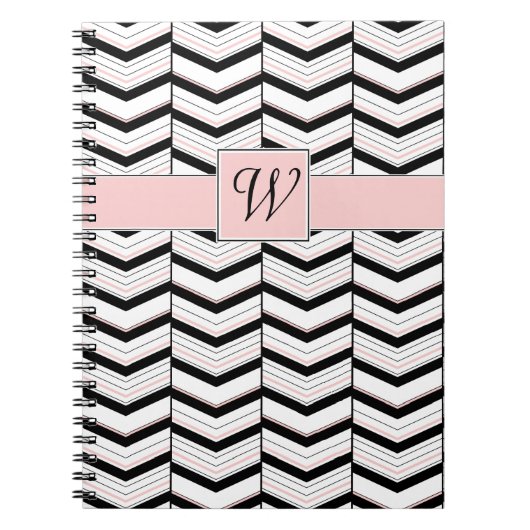 Cahier Chevron Noir Blanc et Rose (Devant)