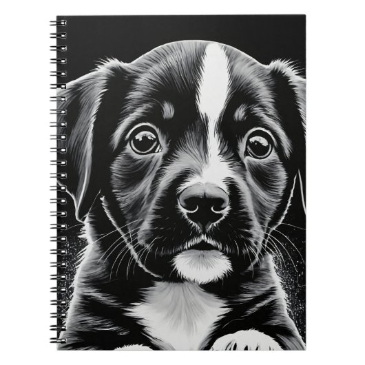 Cahier - Chiot Mignon - Dessin Noir et Blanc (Devant)