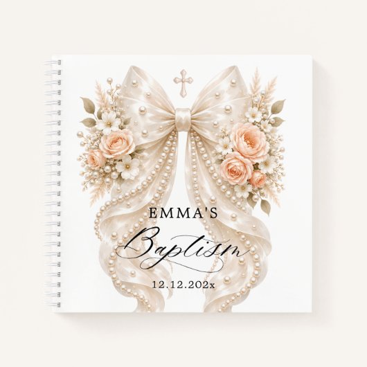 Cahier de baptême floral perle noeud (Devant)