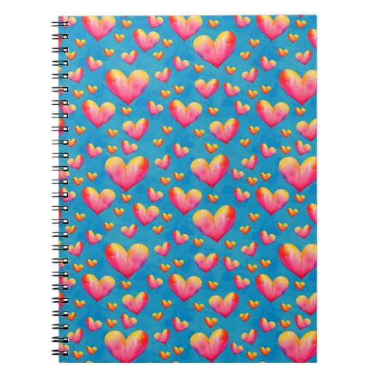 Cahier de coeurs aquarelles multicolores (Devant)