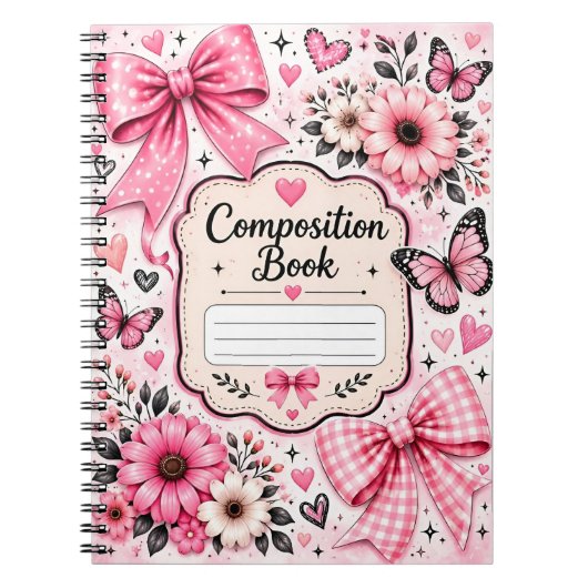 Cahier de composition à nœud rose et papillon mign (Devant)