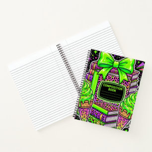 Cahier de composition imprimé léopard rose néon 90