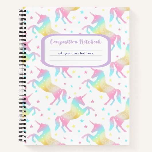 Cahier de composition Licorne Arc-en-ciel pour fil (Devant)