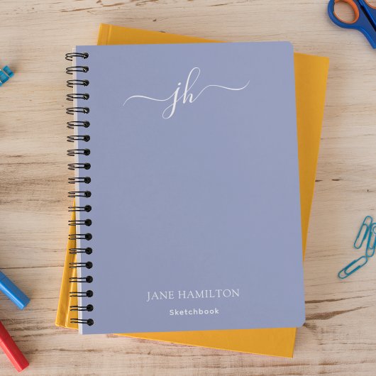 Cahier de croquis à monogramme bleu avec nom