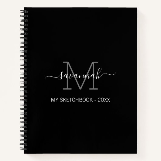 Cahier de croquis à monogramme noir et blanc (Devant)