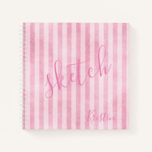 Cahier de croquis à monogramme rayé rose