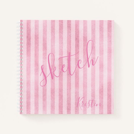 Cahier de croquis à monogramme rayé rose (Devant)