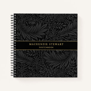 Cahier de croquis à motif floral noir élégant