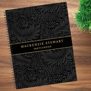 Cahier de croquis à motif floral noir élégant