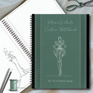 Cahier de croquis de mode haute couture vert forêt