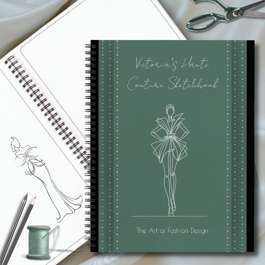 Cahier de croquis de mode haute couture vert forêt