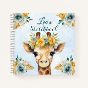 Cahier de croquis floral girafe personnalisé pour