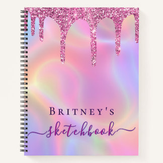 Cahier de croquis holographique gouttes roses girl