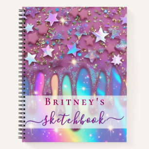 Cahier de croquis holographique gouttes roses girl