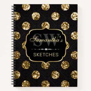 Cahier de croquis Paillettes Cercles Dorés Élégant