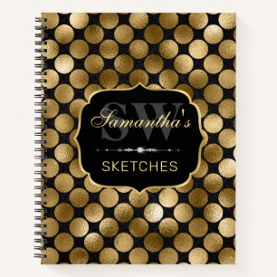 Cahier de croquis Paillettes Cercles Dorés Élégant