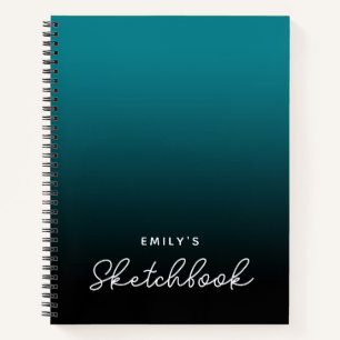Cahier de croquis personnalisé ombré sarcelle noir