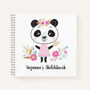 Cahier de croquis pour enfants Panda rose mignon