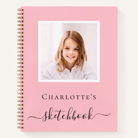 Cahier de croquis rose photo enfants typographie (Devant)
