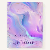 Cahier de croquis rose violet holographique script (Devant)