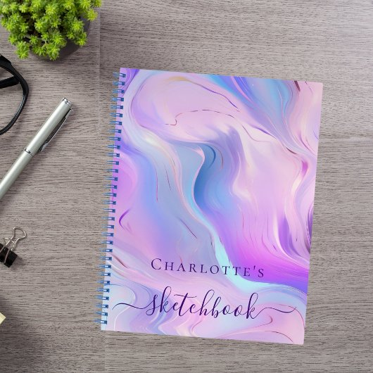 Cahier de croquis rose violet holographique script