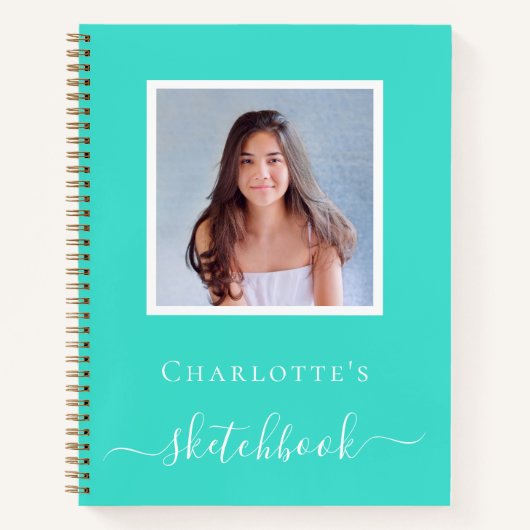 Cahier de croquis turquoise photo filles typograph (Devant)