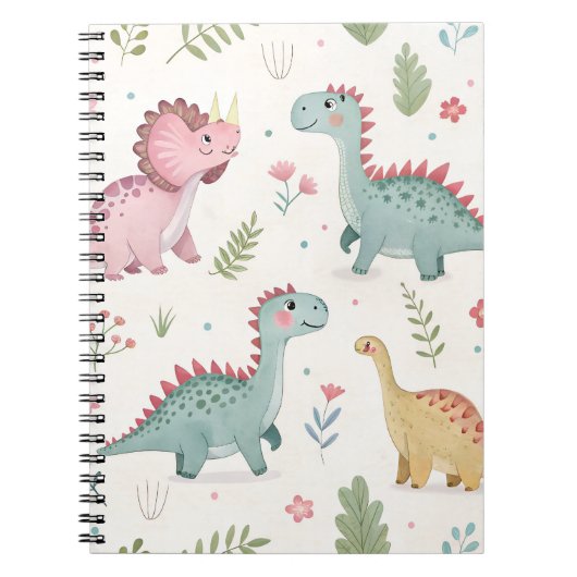 Cahier de dinosaures à l'aquarelle mignon pour enf (Devant)
