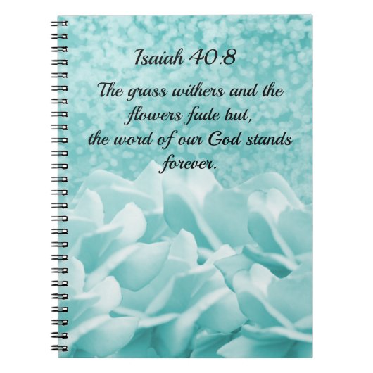 Cahier de fleurs aqua avec verset des Écritures Is (Devant)