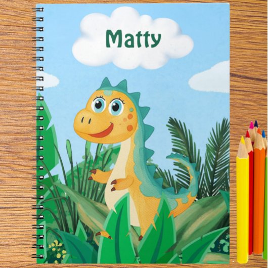 Cahier de garçon dinosaure personnalisé à l'aquare