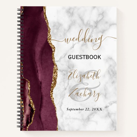 Cahier de mariage Agate Géode Bourgogne Marbre Or  (Devant)