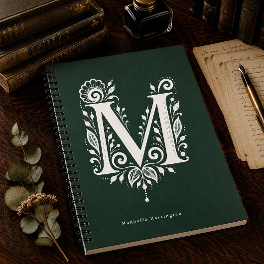 Cahier de monogramme botanique en linogravure à la