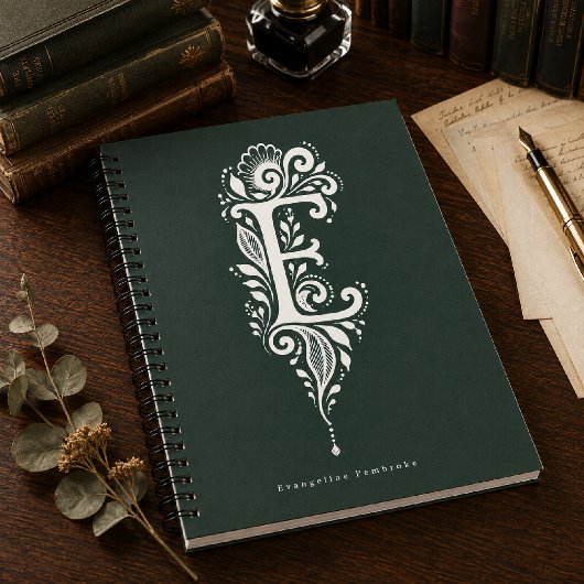 Cahier de monogramme botanique en linogravure Lett